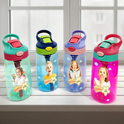 Custom Photo Realistic Watercolor Art I Am Affirmations - Personalized Kids Water Bottle With Straw