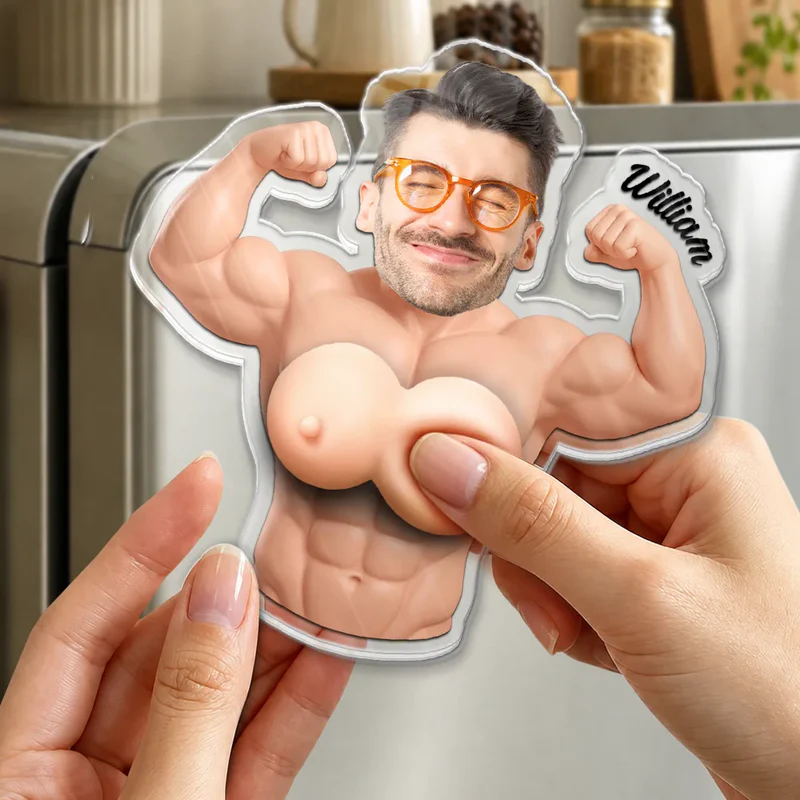 Custom Photo Never Skip Chest Day - Personalized Squishy Acrylic Fridge Magnet