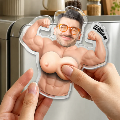 Custom Photo Never Skip Chest Day - Personalized Squishy Acrylic Fridge Magnet