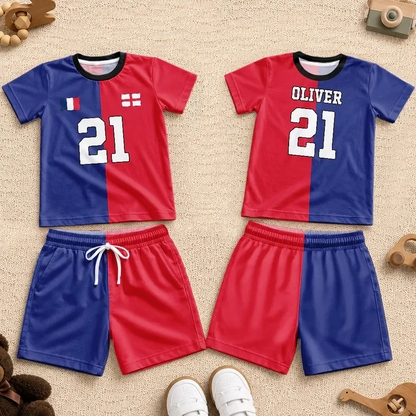 Half And Half Flag Summer Soccer Games - Personalized Kids Clothing Set