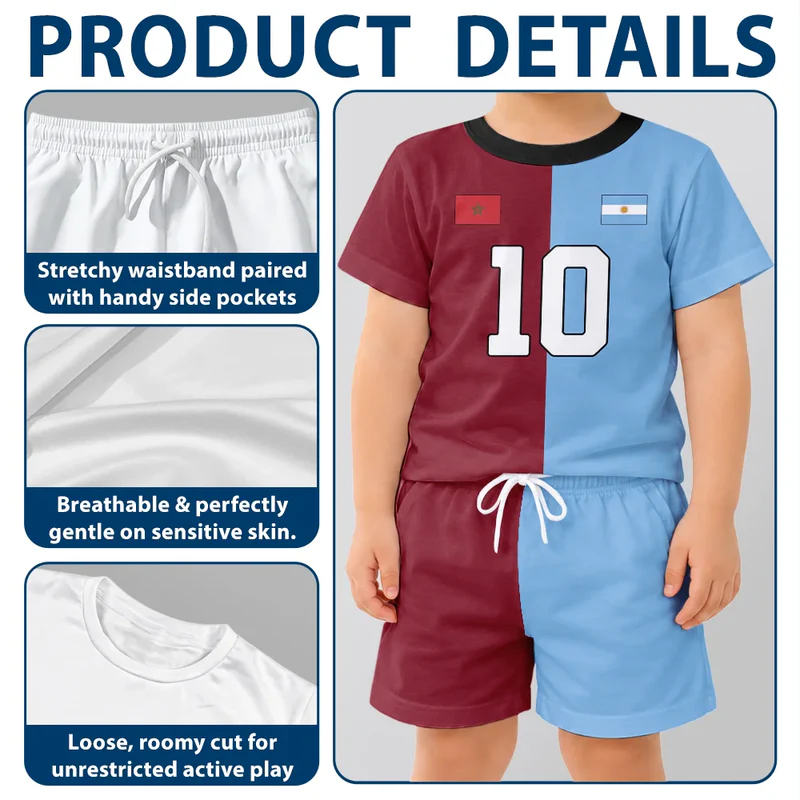 Half And Half Flag Summer Soccer Games - Personalized Kids Clothing Set