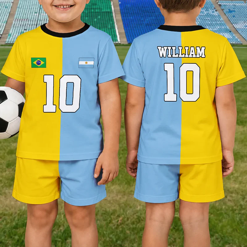 Half And Half Flag Summer Soccer Games - Personalized Kids Clothing Set