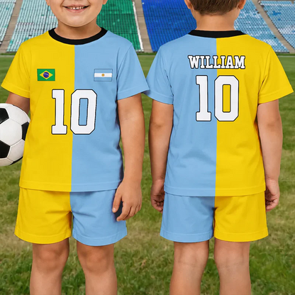 Half And Half Flag Summer Soccer Games - Personalized Kids Clothing Set