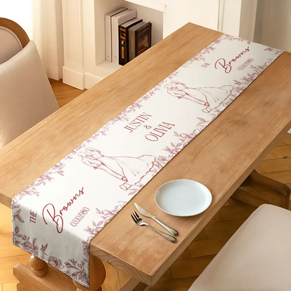 Custom Photo Pencil Sketch Couples Wedding Engaged Bachelor Party - Personalized Table Runner