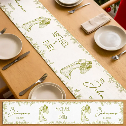 Custom Photo Pencil Sketch Couples Wedding Engaged Bachelor Party - Personalized Table Runner