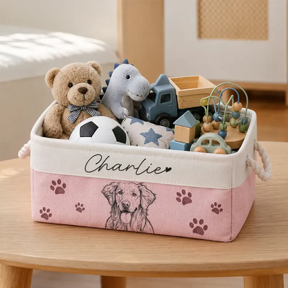 Custom Photo Bold Sketch Pet Portrait Dog Cat Lover - Personalized Storage Basket