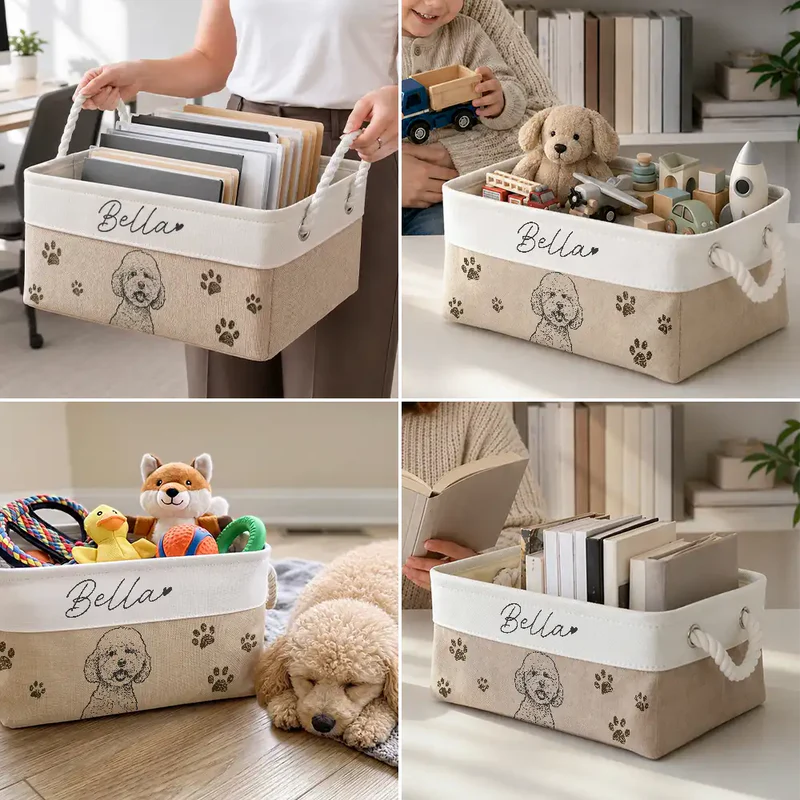 Custom Photo Bold Sketch Pet Portrait Dog Cat Lover - Personalized Storage Basket