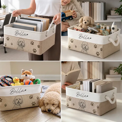 Custom Photo Bold Sketch Pet Portrait Dog Cat Lover - Personalized Storage Basket