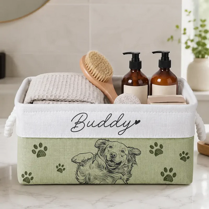 Custom Photo Bold Sketch Pet Portrait Dog Cat Lover - Personalized Storage Basket