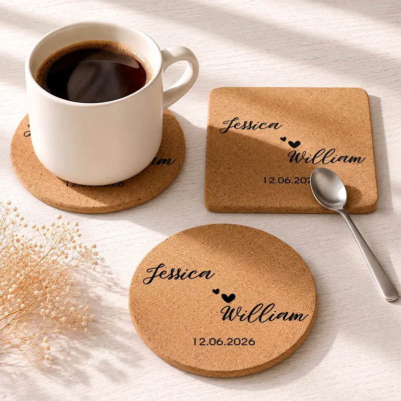 Custom Name And Date Wedding Favors - Personalized Cork Coaster