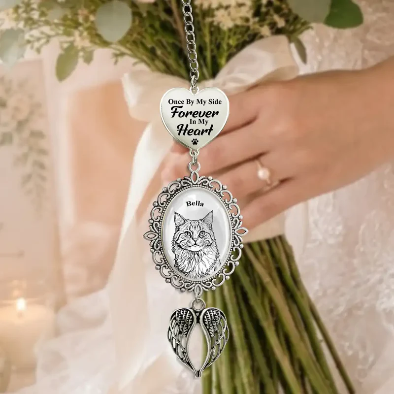 Custom Photo Bold Sketch Forever In My Heart Memorial Portrait - Personalized Wedding Charm