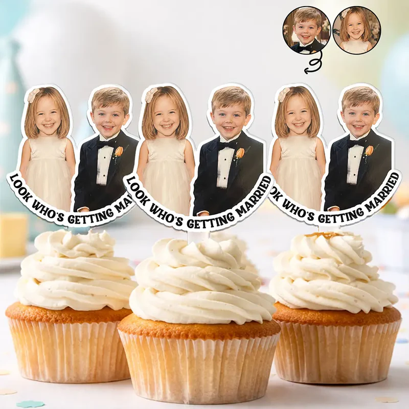 Custom Photo Look Who's Getting Married Couple - Personalized Acrylic Cake Topper