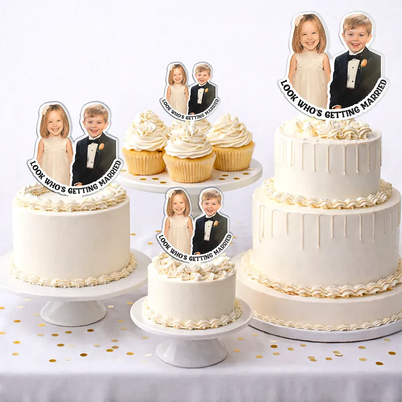Custom Photo Look Who's Getting Married Couple - Personalized Acrylic Cake Topper