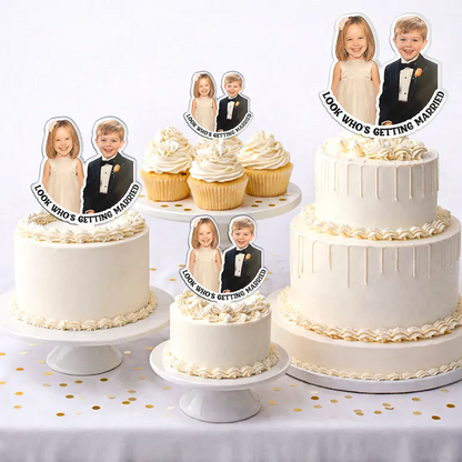 Custom Photo Look Who's Getting Married Couple - Personalized Acrylic Cake Topper
