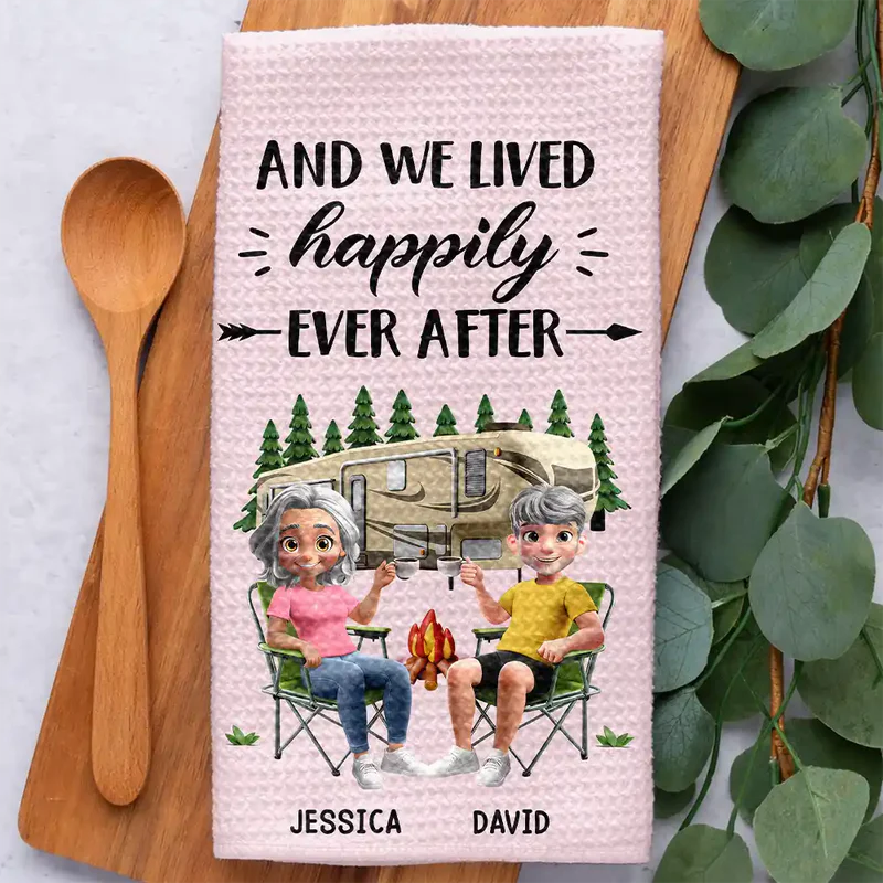 Camper Sweet Camper Camping Couple - Personalized Kitchen Towel