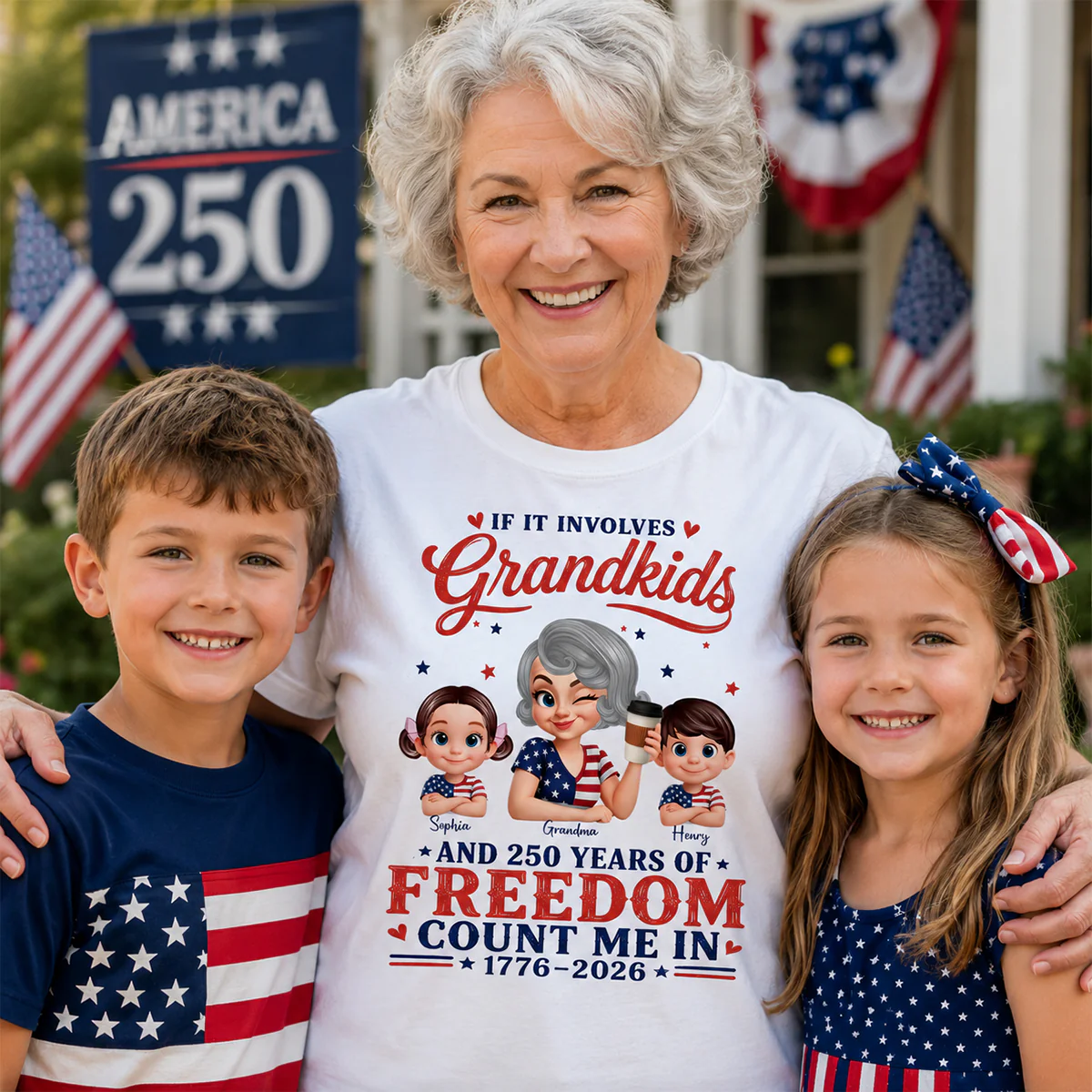 If It Involves Grandkids and 250 Years of Freedom, Count Me in - Personalized Shirt - Patriotic Gift for Grandma