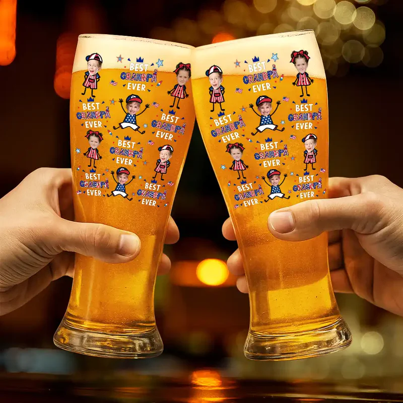 Custom Photo Stars & Stripes Best Dad Grandpa Ever - Personalized Pilsner Glass