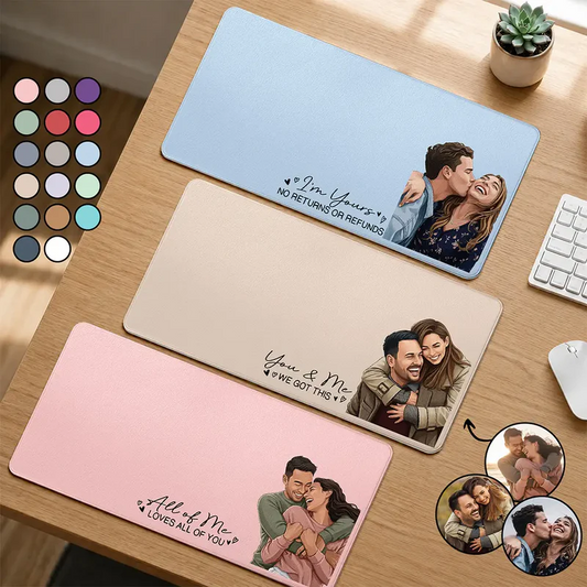 Custom Photo Semi Realistic Portrait You & Me We Got This - Personalized Leather Desk Mat