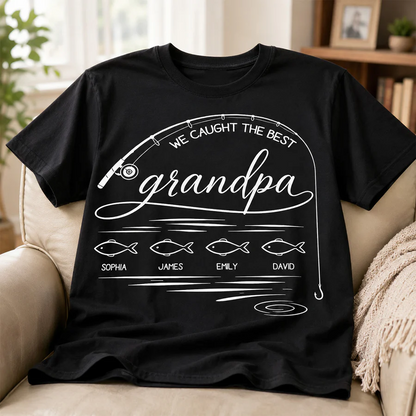 Fishing Dad Grandpa Best Catch Outline Style - Personalized Shirt