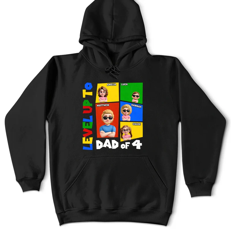Level Up To Dad Of Two Basic Color Arcade Theme - Personalized T Shirt