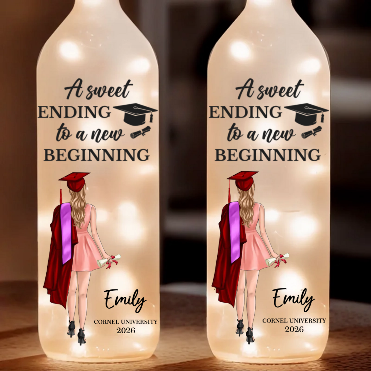 A Sweet Ending To A New Beginning - Family Personalized Custom Bottle Lamp - Graduation Gift For Family Members, Siblings, Brothers, Sisters