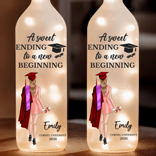 A Sweet Ending To A New Beginning - Family Personalized Custom Bottle Lamp - Graduation Gift For Family Members, Siblings, Brothers, Sisters