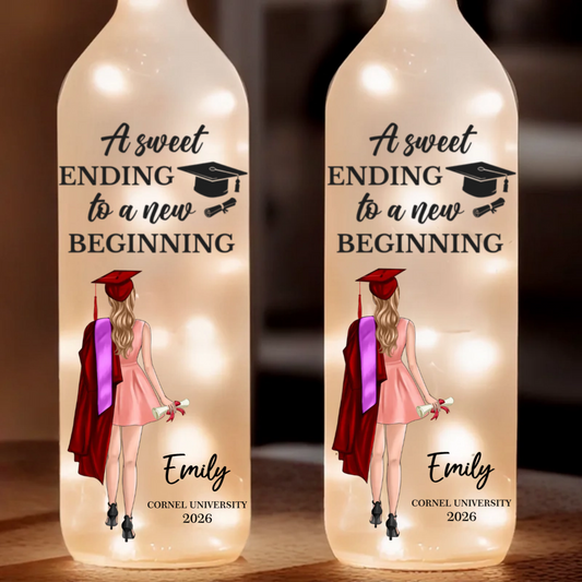 A Sweet Ending To A New Beginning - Family Personalized Custom Bottle Lamp - Graduation Gift For Family Members, Siblings, Brothers, Sisters