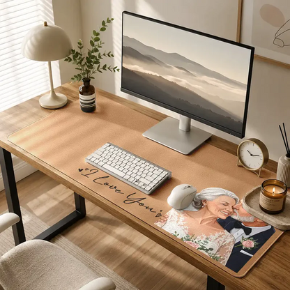 Custom Photo Semi Realistic Portrait You & Me We Got This - Personalized Leather Desk Mat
