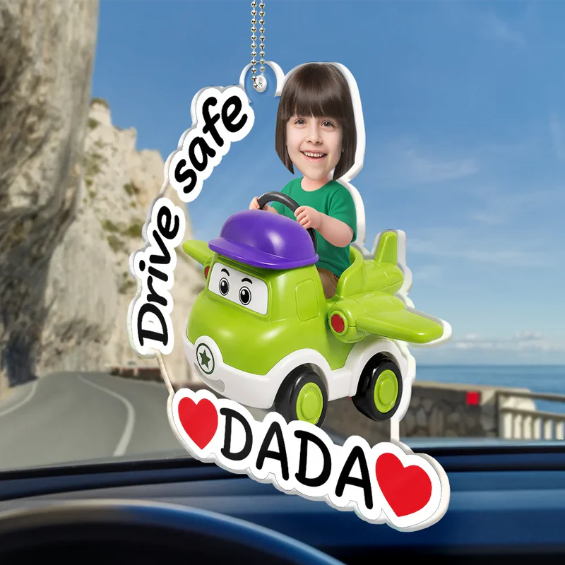Custom Photo Cute Kid With Car Drive Safe Daddy - Personalized Acrylic Car Hanger