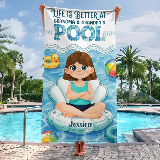 Better At Grandma Pool - Personalized Custom Beach Towel