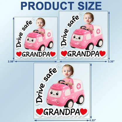 Custom Photo Cute Kid With Car Drive Safe Daddy - Personalized Acrylic Car Hanger