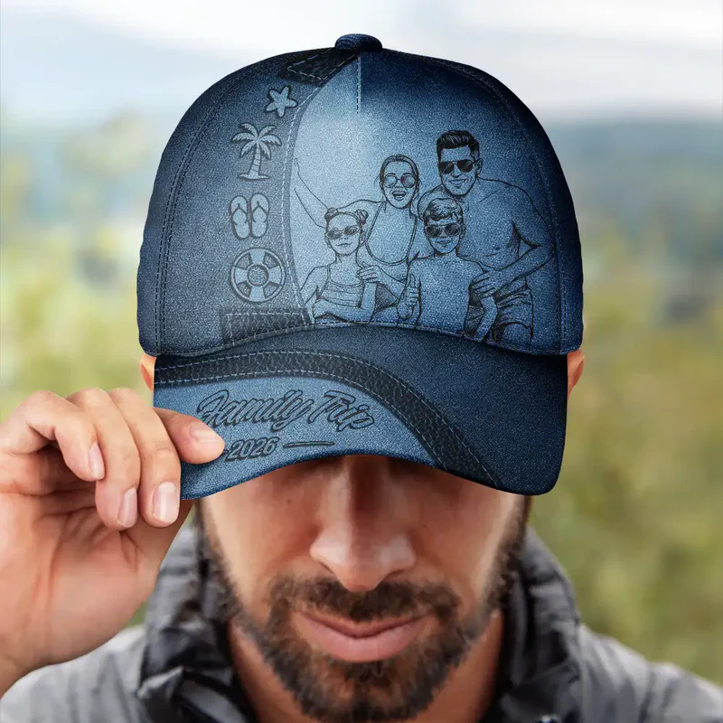 Custom Photo Pencil Sketch Girls Trip Family Trip Summer - Personalized Classic Cap