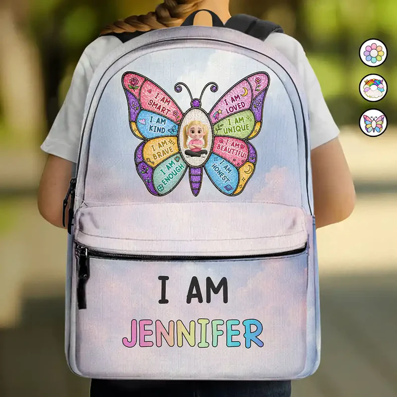 I Am Smart Kind Brave Butterfly -Personalized Canvas Backpack