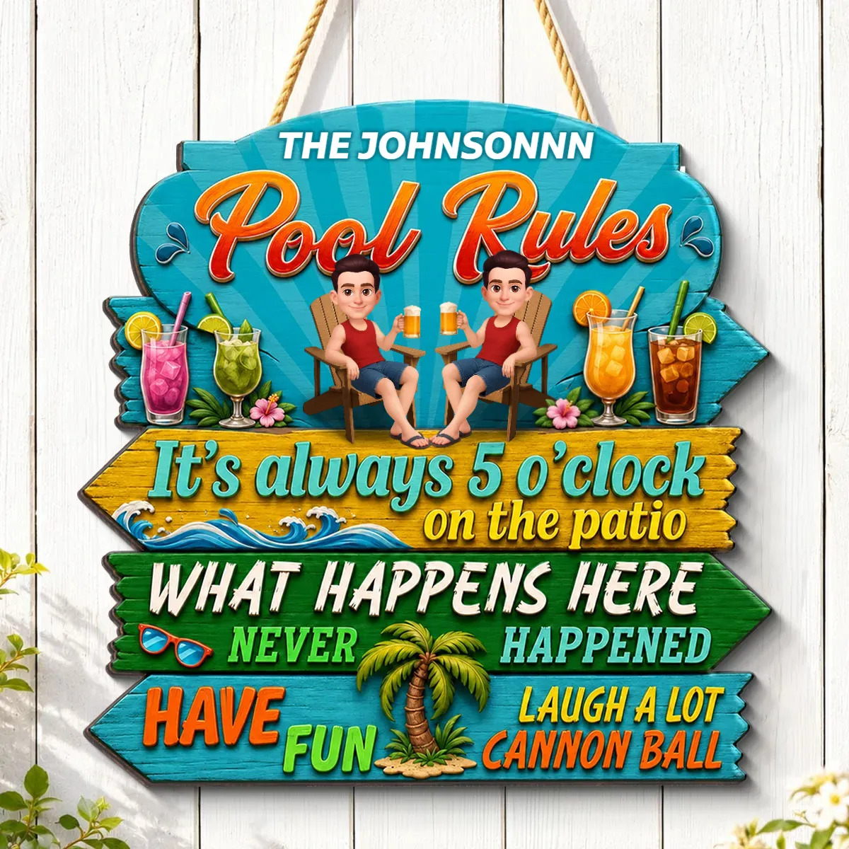 Family Pool Rules Sign Tropical - Personalized Wood Sign - Gift For Grandpa, Grandma, Summer Decorations