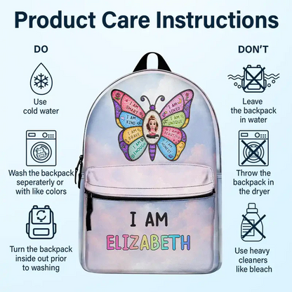 I Am Smart Kind Brave Butterfly -Personalized Canvas Backpack