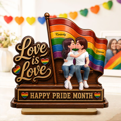 Happy Pride Month LGBT Couple - Personalized Wooden Plaque - Heartfelt Gift for Her, Gift for Him