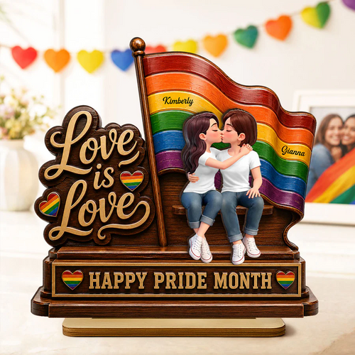 Happy Pride Month LGBT Couple - Personalized Wooden Plaque - Heartfelt Gift for Her, Gift for Him