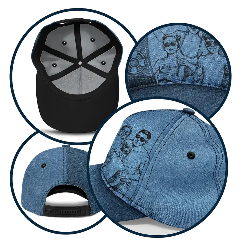 Custom Photo Pencil Sketch Girls Trip Family Trip Summer - Personalized Classic Cap