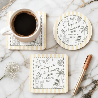 Beach Bachelorette Party - Personalized Cork Coaster