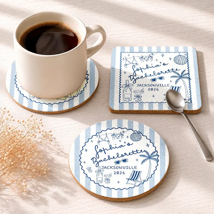 Beach Bachelorette Party - Personalized Cork Coaster