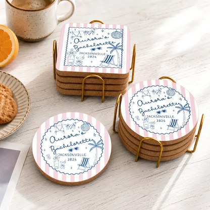 Beach Bachelorette Party - Personalized Cork Coaster