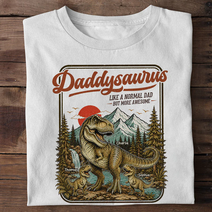Retro Vintage Daddysaurus - Personalized Shirt - Funny Father's Day Gift For Dad, Husband