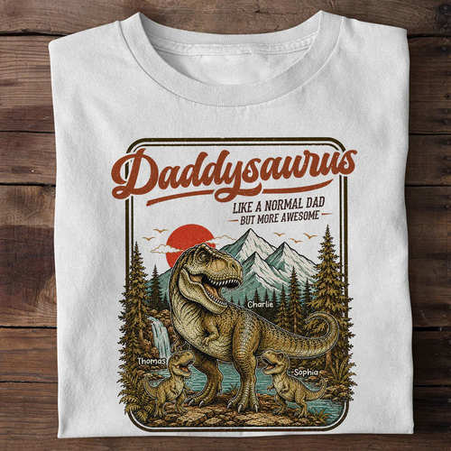 Retro Vintage Daddysaurus - Personalized Shirt - Funny Father's Day Gift For Dad, Husband