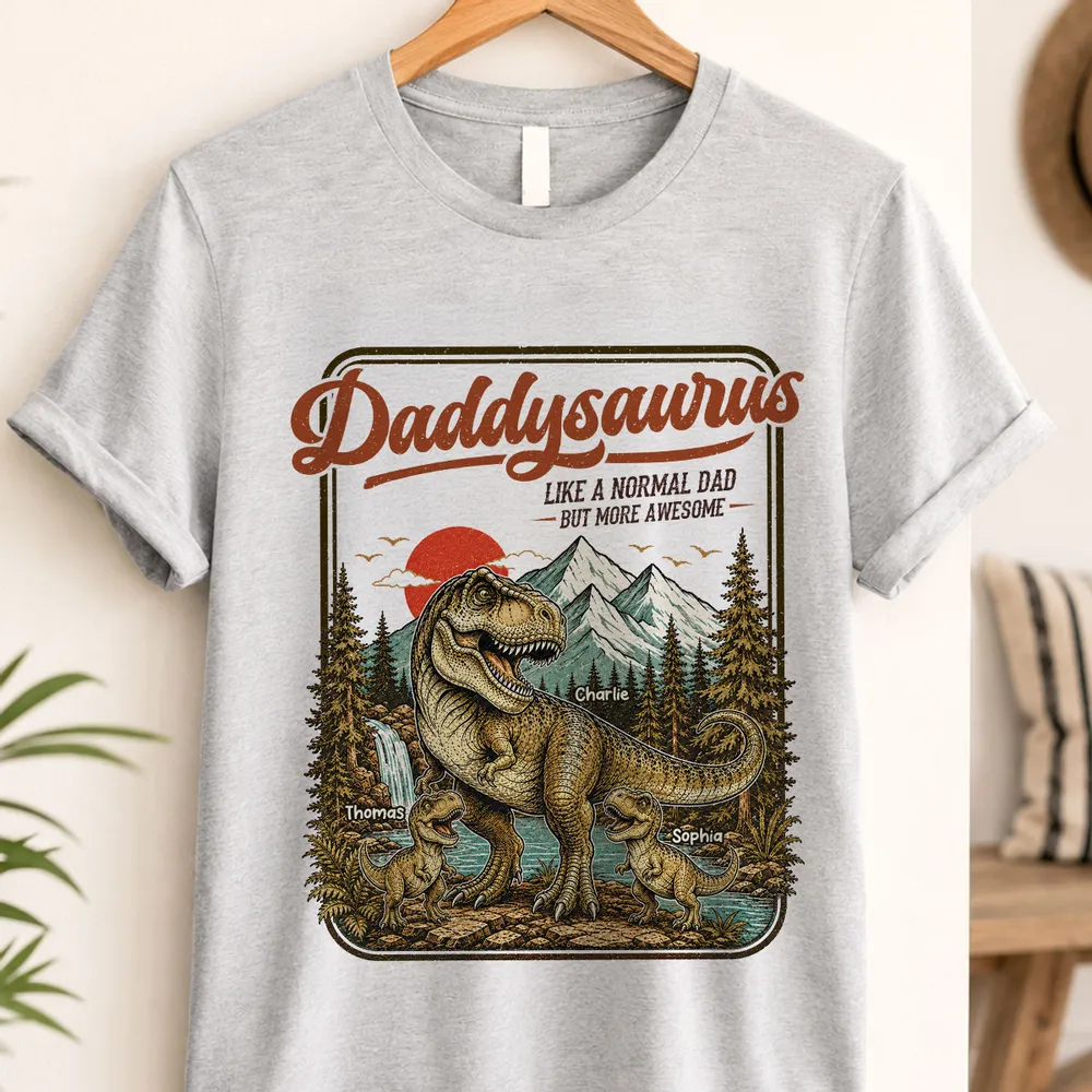 Retro Vintage Daddysaurus - Personalized Shirt - Funny Father's Day Gift For Dad, Husband