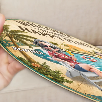 Welcome To Our Happy Place Poolside - Personalized Custom Shaped Metal Sign