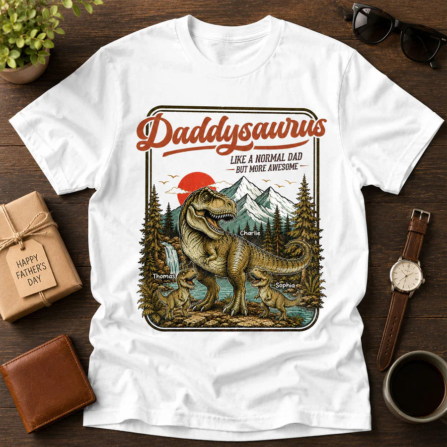 Retro Vintage Daddysaurus - Personalized Shirt - Funny Father's Day Gift For Dad, Husband