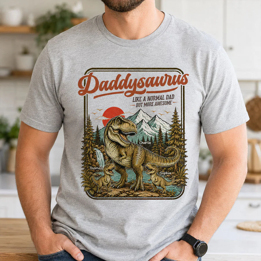 Retro Vintage Daddysaurus - Personalized Shirt - Funny Father's Day Gift For Dad, Husband