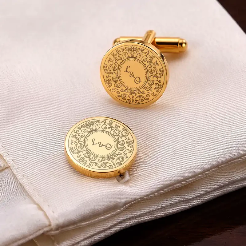 Custom Photo Bold Sketch Wedding Couple Initials - Personalized Circular Cufflinks