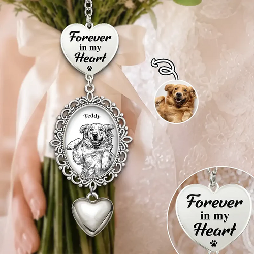 Custom Photo Bold Sketch Forever In My Heart Memorial Portrait - Personalized Wedding Charm