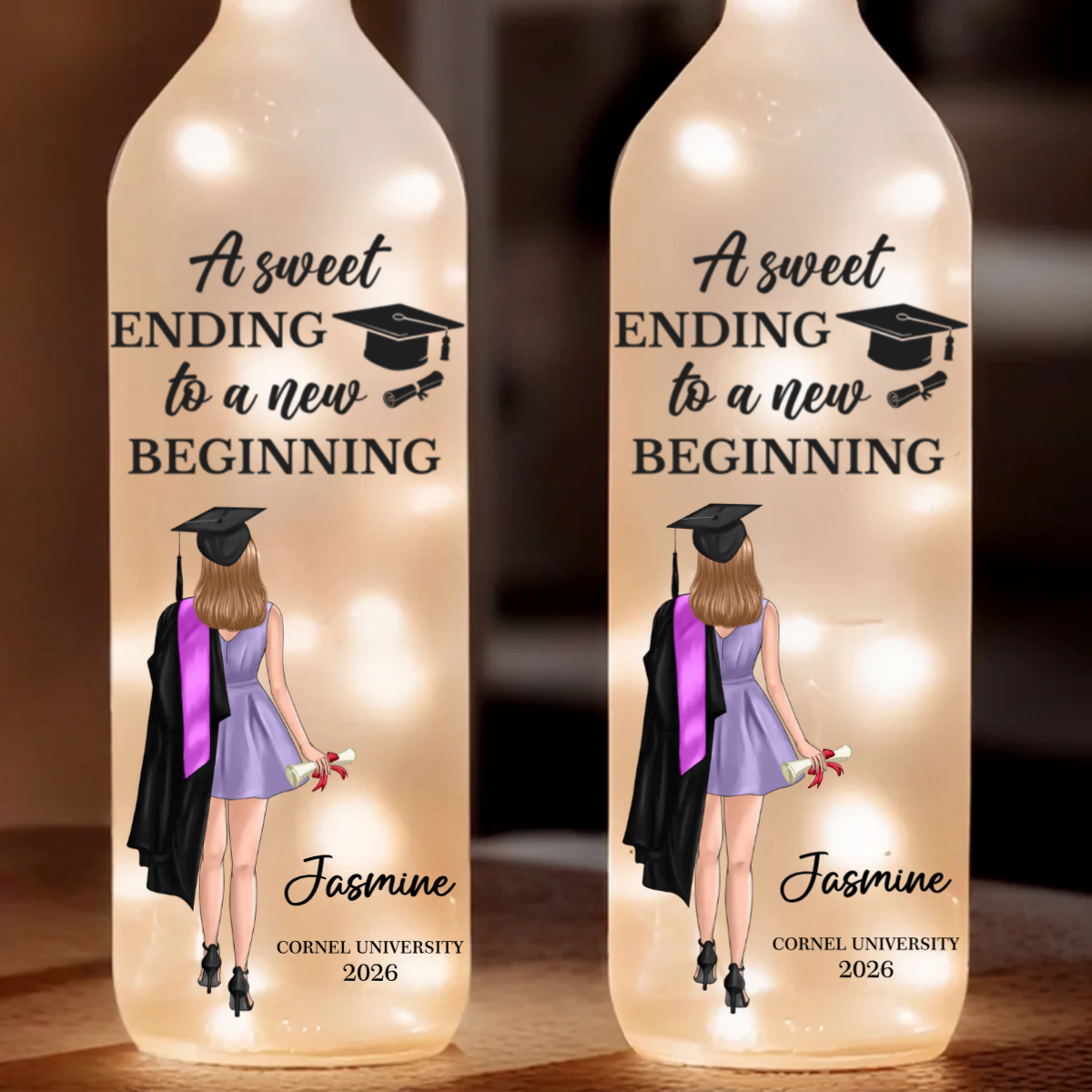 A Sweet Ending To A New Beginning - Family Personalized Custom Bottle Lamp - Graduation Gift For Family Members, Siblings, Brothers, Sisters